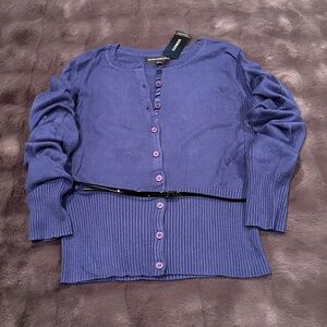 Express Blue Cardigan Sweater with Thin Black Belt - Small (S)